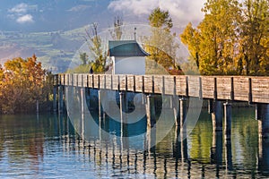 Wooden bridge, Way of St James, Lake Zurich, Switzerland