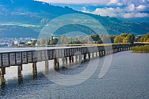 Wooden bridge, Way of St James, Lake Zurich, Switzerland