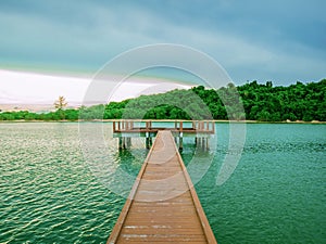 Wooden bridges on the ocean with idyllic ocean