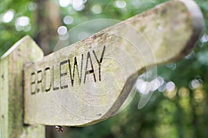 Wooden Bridleway signpost in English countryside