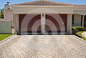 Wooden brown double garage doors