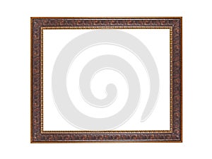 Wooden brown golden frame for paintings. Isolated on white