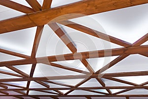 Wooden Brown Planks Element Object Detail Part Interior Ceiling in White Light Decoration