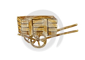 Wooden brown wagon. Cart in retro style.