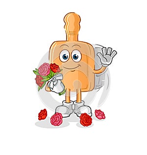 Wooden brush with bouquet mascot. cartoon vector
