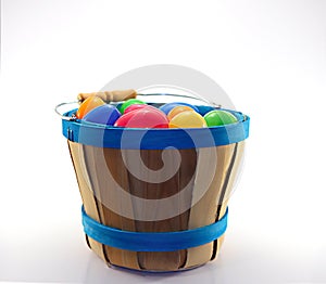 Wooden Bucket full of assorted easter eggs
