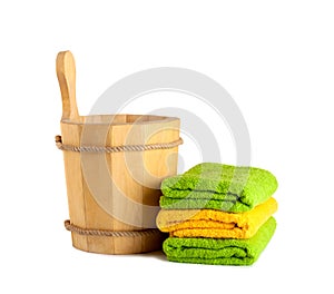 Wooden bucket with ladle for the sauna