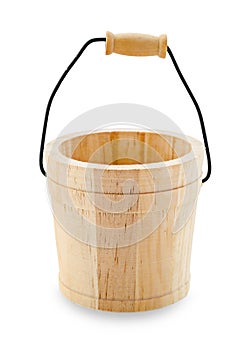 Wooden bucket with reflection.