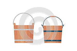 Wooden bucket. Vector illustration. Flat design. Pail icon