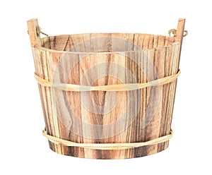 Wooden bucket on a white background