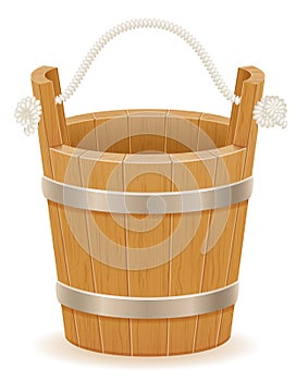 Wooden bucket with wood texture old retro vintage vector illustration