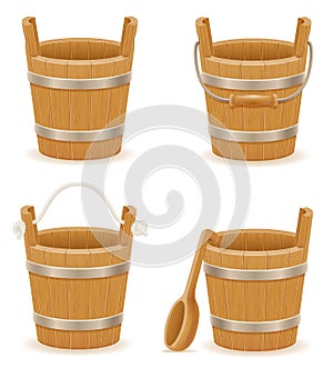 Wooden bucket with wood texture old retro vintage vector illustration