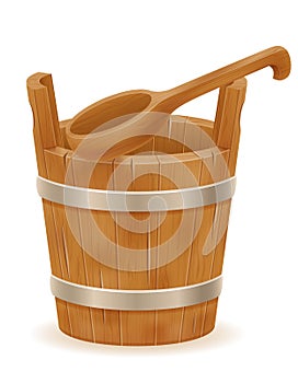Wooden bucket with wood texture old retro vintage vector illustration