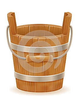 Wooden bucket with wood texture old retro vintage vector illustration