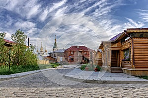 Wooden buildings at old town, Yakutsk, Russia.