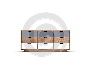 Wooden bureau large chest mockup isolated on white background