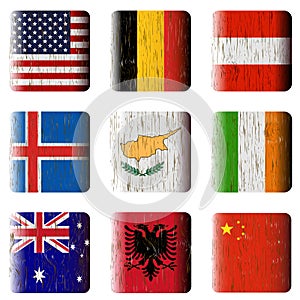 Wooden buttons, flags