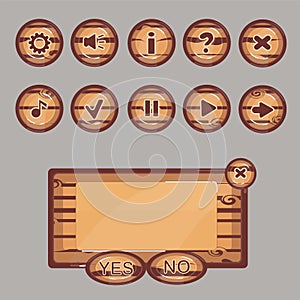 The wooden buttons for the game interface