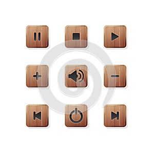 Wooden buttons set for media and audio player