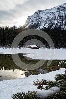 Wooden cabin at Lake Louise, Canada