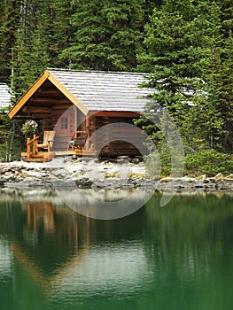 Wooden cabin at Lake O'Hara, Yoho National Park, Canada