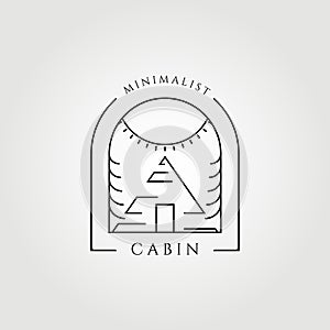 Wooden cabin logo cottage vector line art illustration design