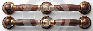 Wooden cabinet handles. Luxury drawer handles for modern home design. Concept of kitchen accessories, cabinetry hardware
