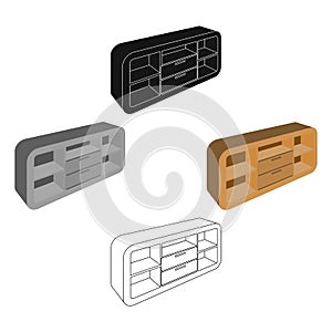 Wooden Cabinet with lockers and cupboards.TV stand.Bedroom furniture single icon in cartoon,black style vector symbol