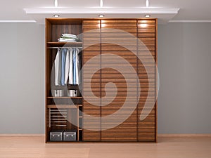 Wooden cabinet with sliding doors. 3d