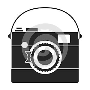 Wooden camera vector icon.Black vector icon isolated on white background wooden camera.