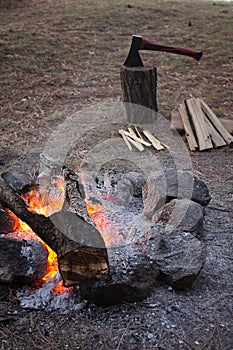 Wooden camp fire