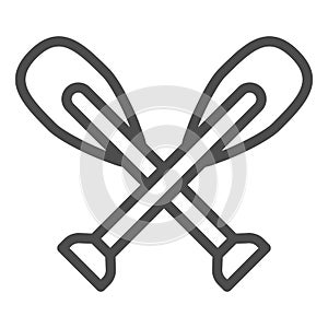 Wooden canoe paddle line icon, nautical concept, Oars sign on white background, wo silhouette of crossed paddles icon in