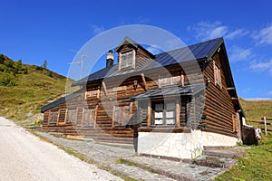 Wooden capanna in Passo Rolle.