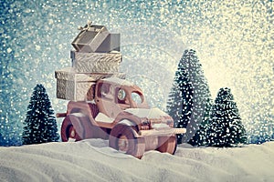 Toy Wooden Car delivering Xmas Presents