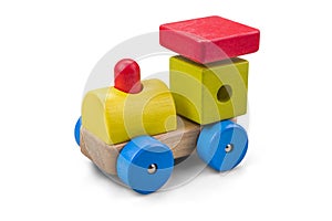 Wooden car - truck toy with colorful blocks isolated over white with clipping path.