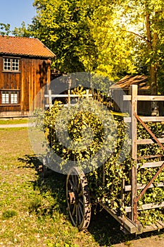 Wooden carriage on the traditional Norwegian farm