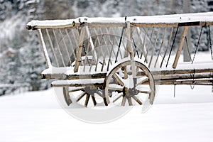 Wooden carriage in winter