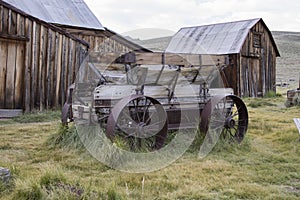 Wooden cart in barn yard of Bodie, California