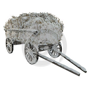 Wooden cart with hay covered in snow