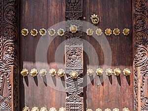 Wooden carved door in Stone Town, Zanzibar