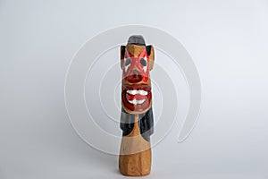 Wooden carved frown craft. In Brazilian folklore, the carranca protects from evil spirits