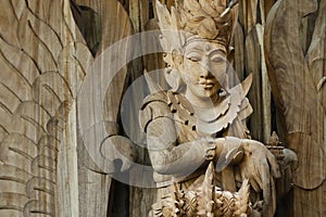 Wooden carved statue  in hindu temple
