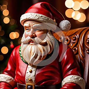 Wooden carving of santa claus, traditional christmas decoration, hand crafted figurine