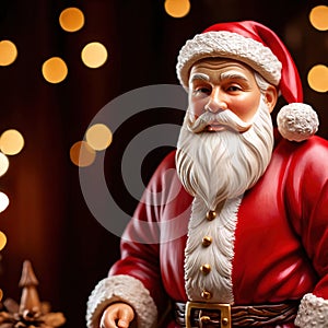 Wooden carving of santa claus, traditional christmas decoration, hand crafted figurine