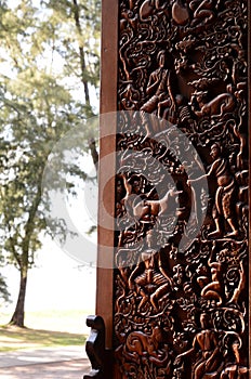 Wooden carving in the temple. Wat Tha Sai. Thai Mueang. Thai Mueang district. Phang Nga province. Thailand