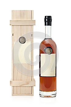 Wooden case with armagnac bottle