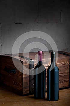 Wooden case and bottles