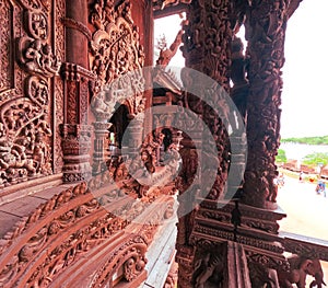 Wooden Castle Sanctuary of Truth Temple Pattaya intricate detailing