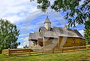 Wooden  catholic church in Oderne village ,  Low Beskids Beskid Niski, Poland