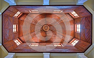 Wooden ceiling detail of an art deco building